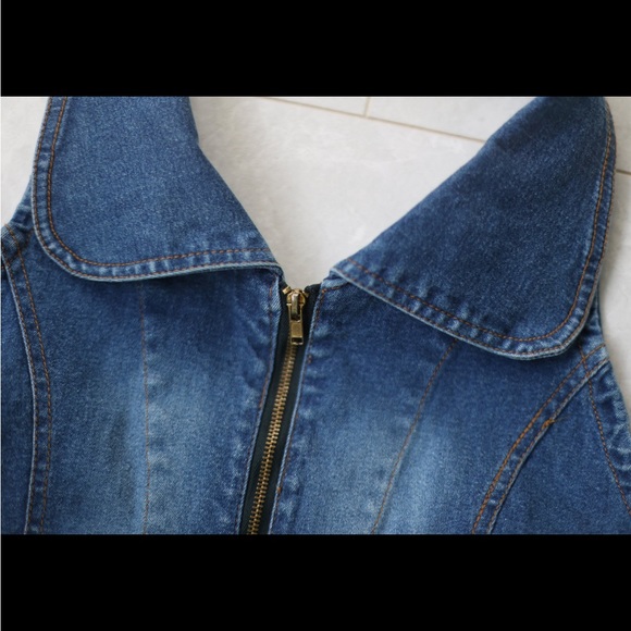 Y2K Vintage blue denim open back scallop hem crop vest top - Picture 5 of 6